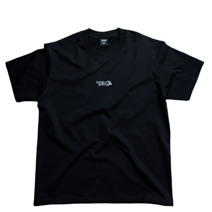 Black t-shirt with a logo on a transparent background